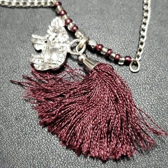 Silver tone elephant and tassel necklace - Picture 3 of 10